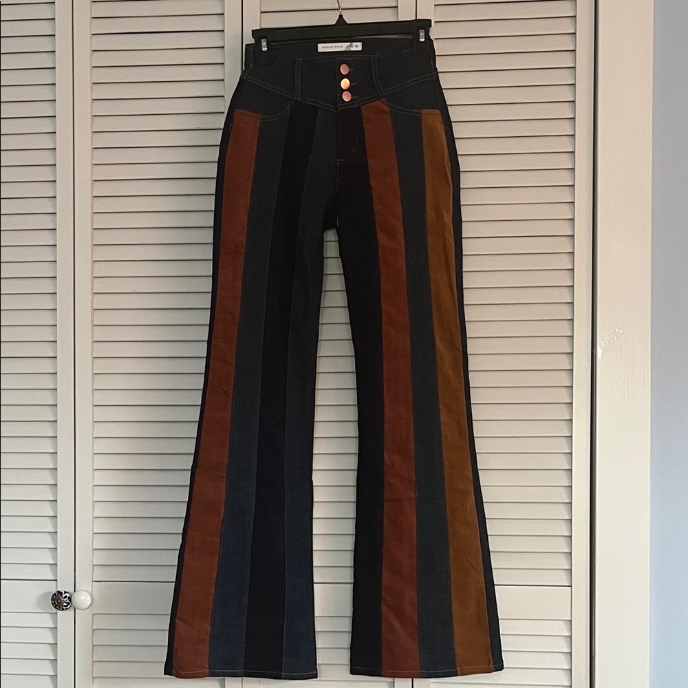 NEW Altar'd State Flare Leg Jeans Womens 24 Velvet Striped Denim Boho Hippie 70s